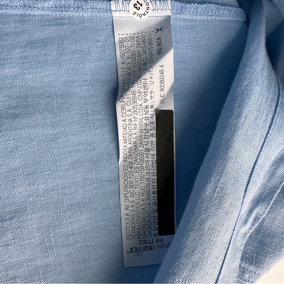 ZARA Linen Top Long Sleeve Button-Up Shirt Light Blue Size XS - Picture 9 of 9